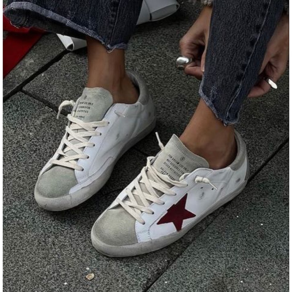 BRAND NEW never worn Golden Goose White, grey suede, and Red Star